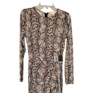 Michael Kors Snake Skin Pattern Logo Plate Dress Long Sleeves